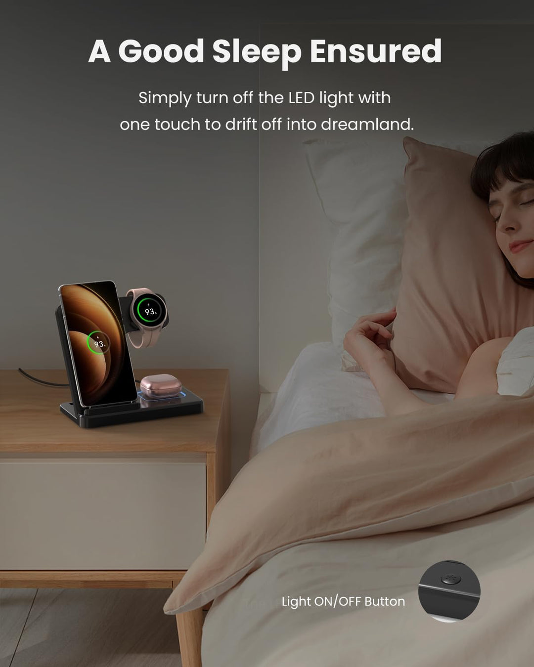 GEEKERA Induktive Ladestation für Samsung, 3 in 1 Faltbare Wireless Charger für Samsung S25/S24/S23/