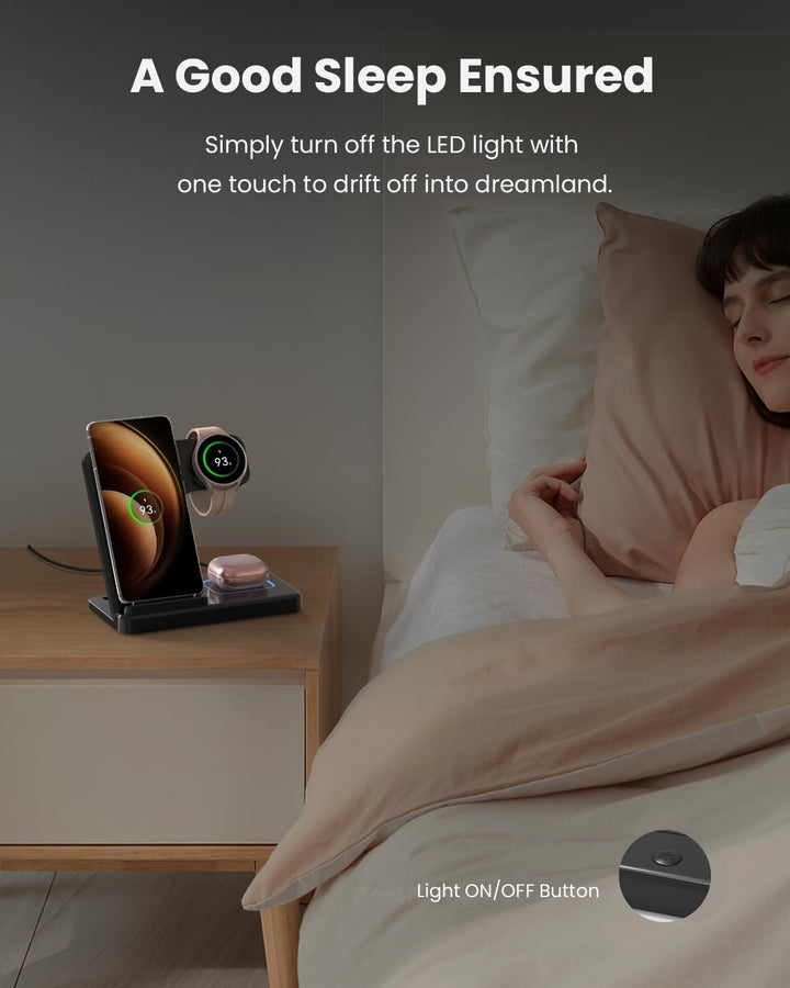 GEEKERA Induktive Ladestation für Samsung, 3 in 1 Faltbare Wireless Charger für Samsung S25/S24/S23/