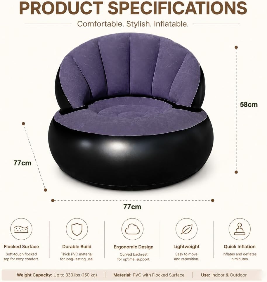 Gohytal Aufblasbarer Sessel, Aufblasbares Stuhl Sofa, Wasserdichtes Luftsofa Aufblasbares, Sessel, A