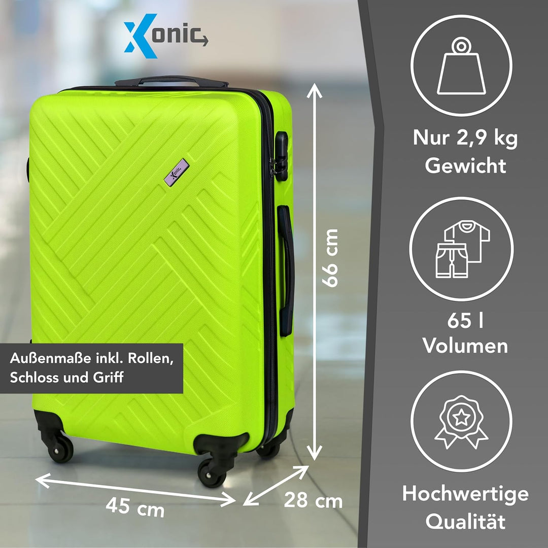 Xonic Design Reisekoffer - ABS Hartschalen Koffer mit 360° Leichtlauf-Rollen - hochwertiger Trolley