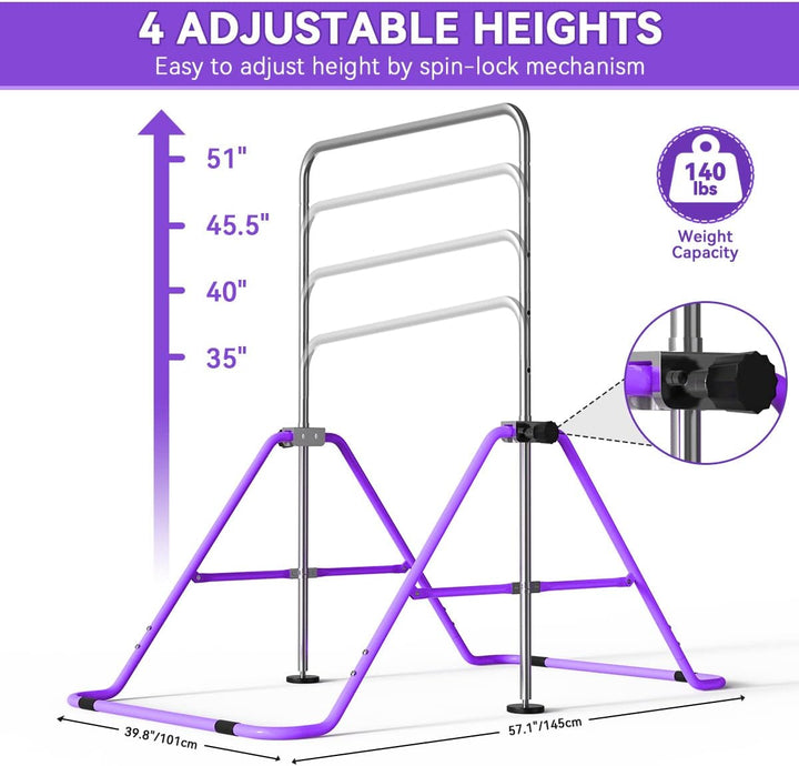 FBSPORT Kids Gymnastics Bar with Adjustable Folding Horizontal Bar Pull Up Expandable Junior Home Eq