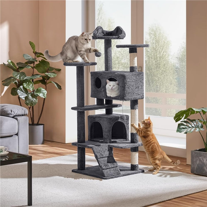 Yaheetech Kratzbaum Kletterbaum 139 cm hoch Katzenkratzbaum, Stabiler Katzenbaum mit 3 Plattformen,
