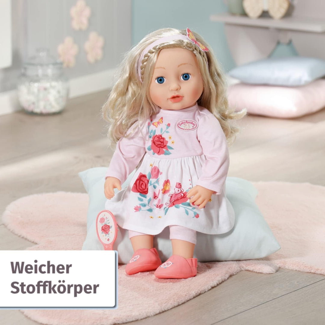 Zapf Creation 706572 Baby Annabell Sophia 43cm- weiche Stoffpuppe mit langen blonden Haaren, rosa Pu