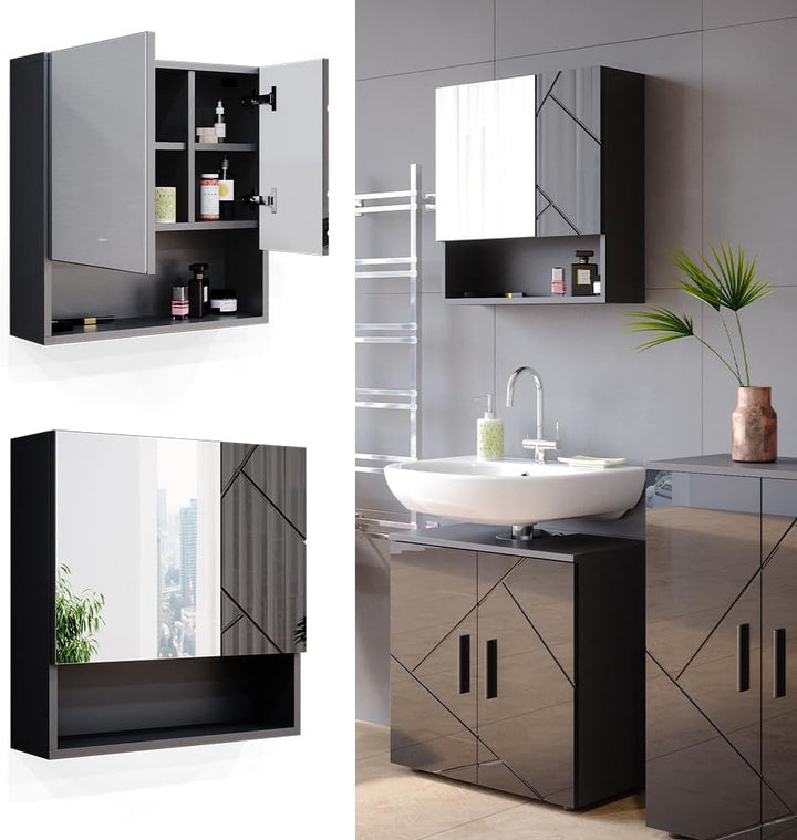 Vicco Bad Spiegelschrank Irma, Anthrazit Hochglanz, 54 x 55 cm