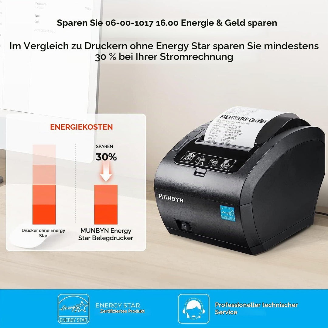 MUNBYN Thermodrucker Bondrukcer 80mm Auto-Cut Schublade Drucker, Hochgeschwindigkeits Drucken 230mm