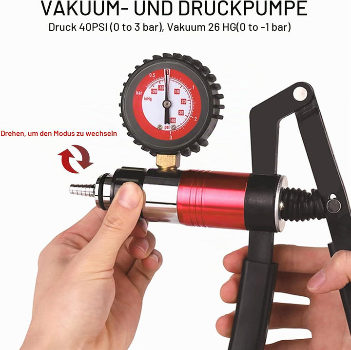 FreeTec Vakuum Bremsenentlüftungsgerät, Vakuumpumpe Bremsen Entlüfter Satz, Auto Motorrad Unterdruck