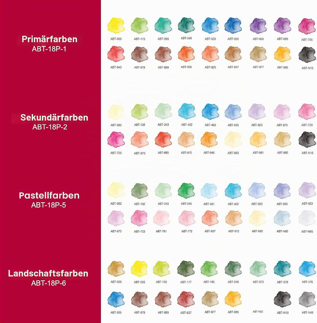 Tombow ABT-18P-2 Fasermaler Dual Brush Stift mit zwei Spitzen, 18er Set, Sekundärfarben 18er-Set Sek