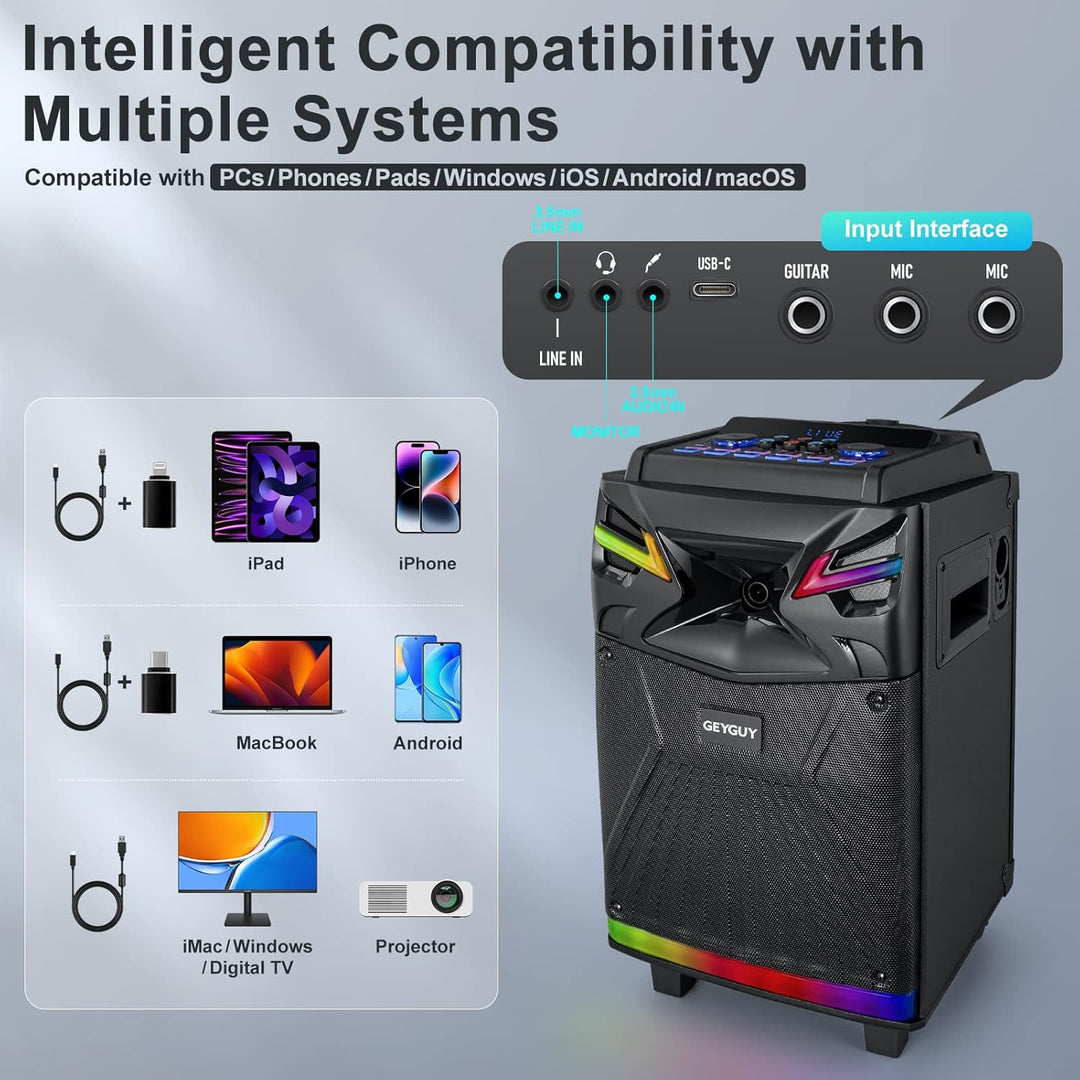 DSP Bluetooth Karaoke Maschine mit 2 mikrofonen Lautsprecher, 600W 10'' Subwoofer PA anlage, Live St