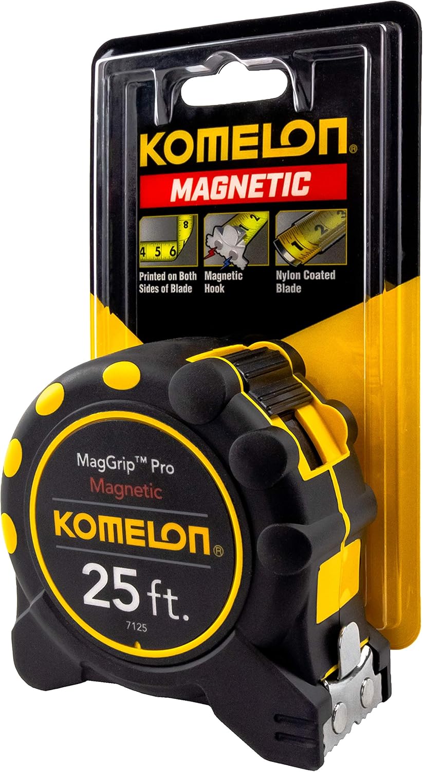 Komelon 7125 Monster Maggrip Massband mit magnetischem Ende, 7,5 m 25ft- Blade Gelb, 25ft- Blade Gel