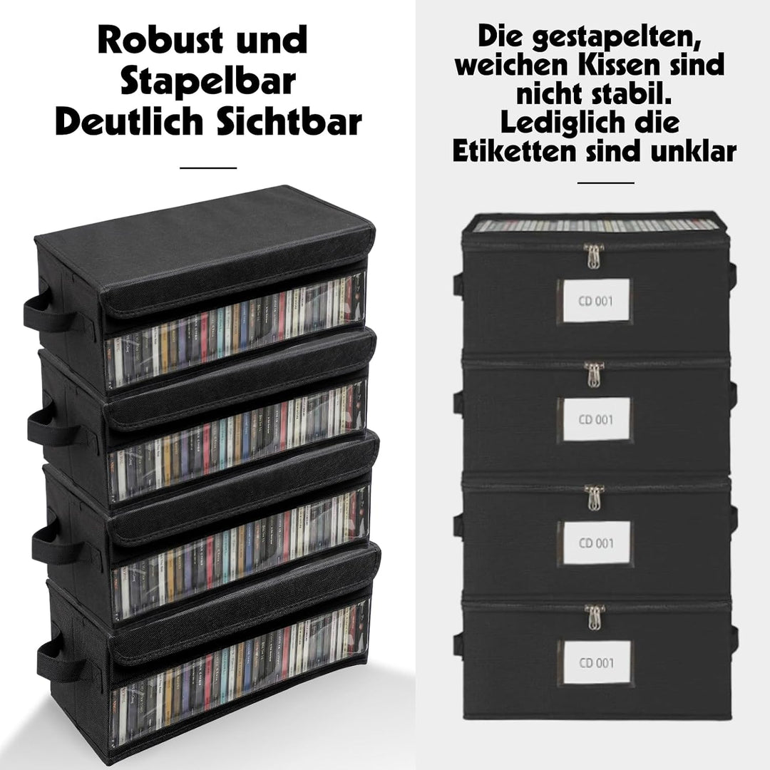 Dntorx 2 Stück CD Aufbewahrungsbox, 36x16x14cm Ständer mit Griffen Deckel Sichtfenster, Stapelbare C