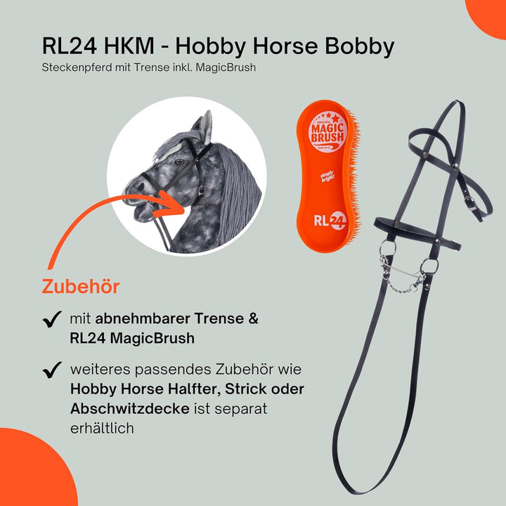 RL24 HKM - Hobby Horse Clara inkl MagicBrush | Steckenpferd mit Trense | Spielpferd aus Plüsch mit H