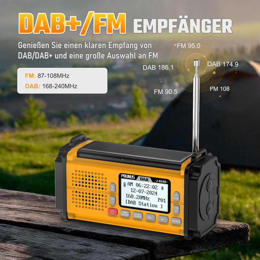 PRUNUS J-924 Digital Radio DAB+/UKW, Kurbelradio Notfall mit 10000mAh Akku, DAB Radio mit Bluetooth,