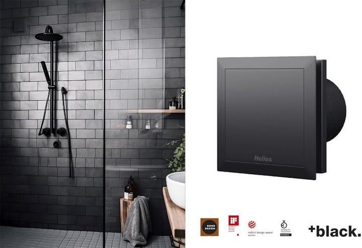 Helios Badlüfter M1/100 black wahlweise mit Nachlaufsteuerung, Feuchtesteuerung, Bewegungsmelder zur