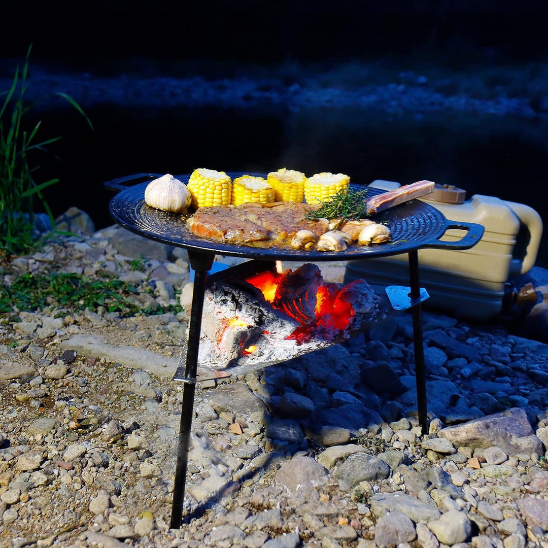 CCLIFE BBQ Grillpfanne Koreanische Grillpfanne aus Gusseisen Runde Grillplatte Antihaftbeschichtung,