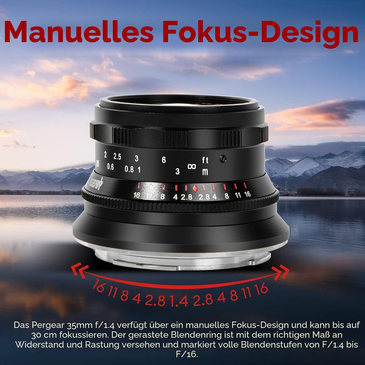 PERGEAR 35mm F1.4 Vollformat-Objektiv mit manuellem Fokus, kompatibel mit spiegellosen Vollformat-L-
