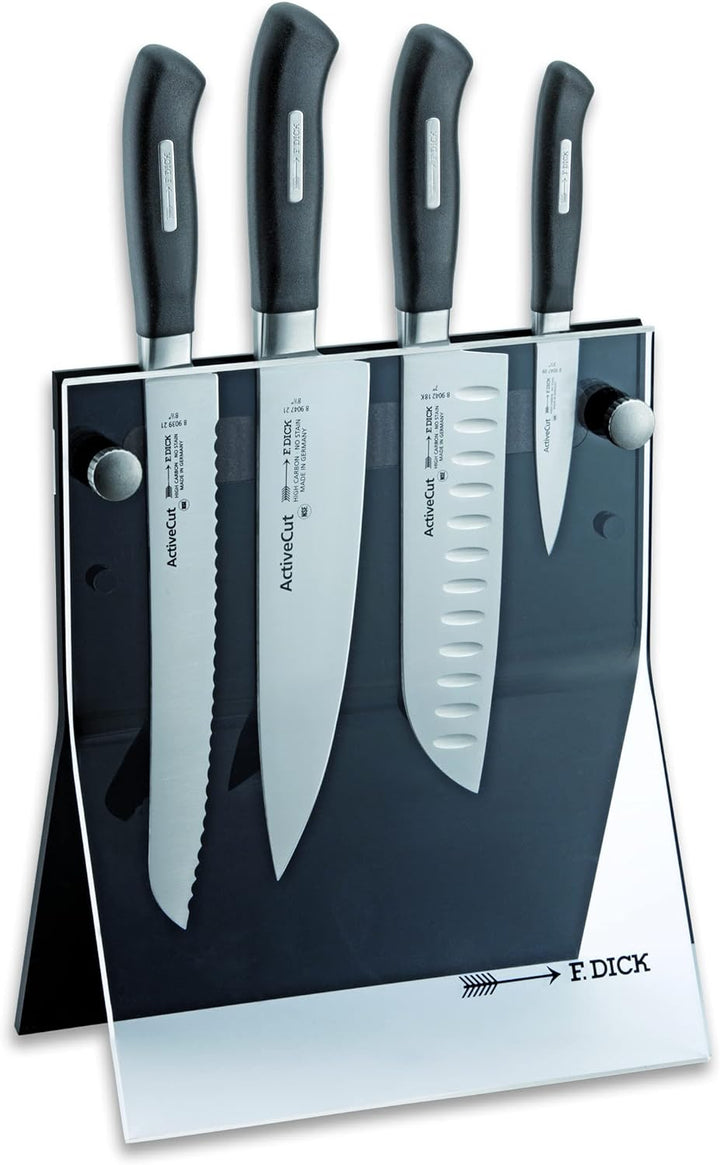 F. DICK Messerblock mit Messer, ActiveCut (Santoku, Kochmesser, Brotmesser, Officemesser, X30Cr13 St