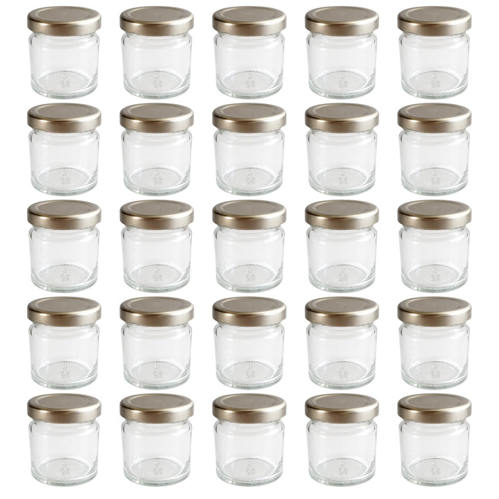 Vitrea 25x Mini Marmeladengläser 50 ml - mit Deckel Silber TO 43 - kleine Einmachgläser zum befüllen