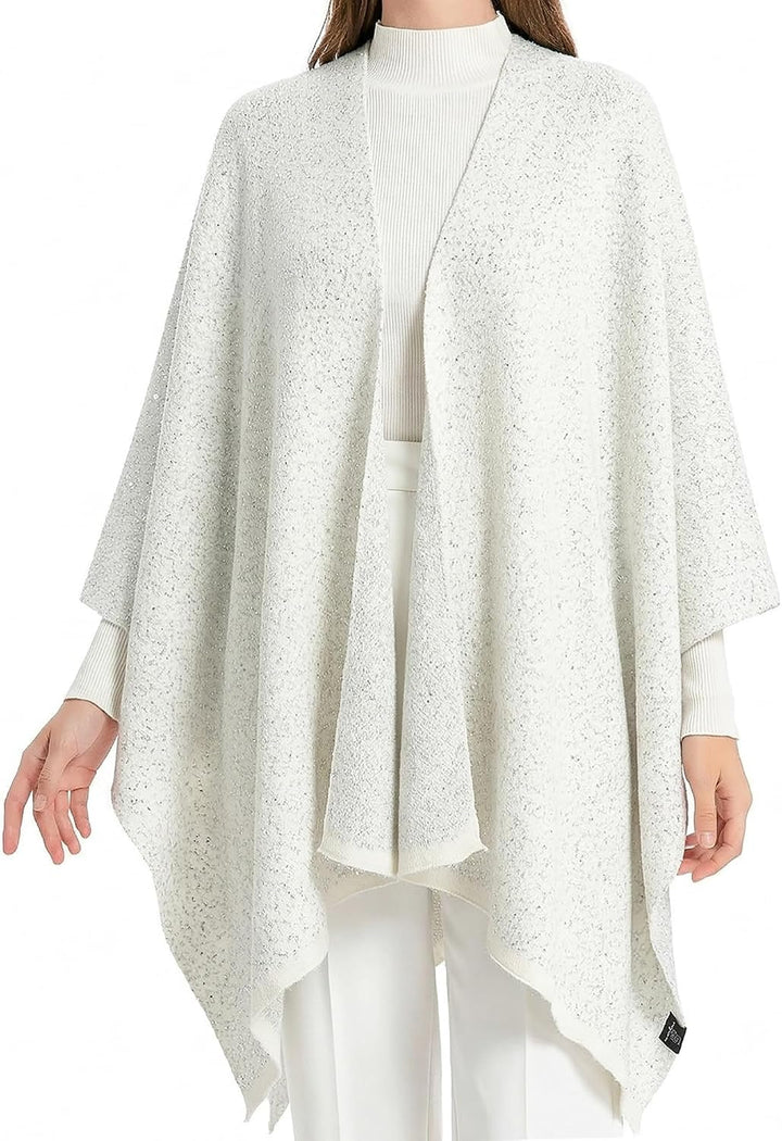ZLYC Damen Weiche Schlichte Poncho Capes Retro Cardigans Pullover Reines Weiss, Reines Weiss