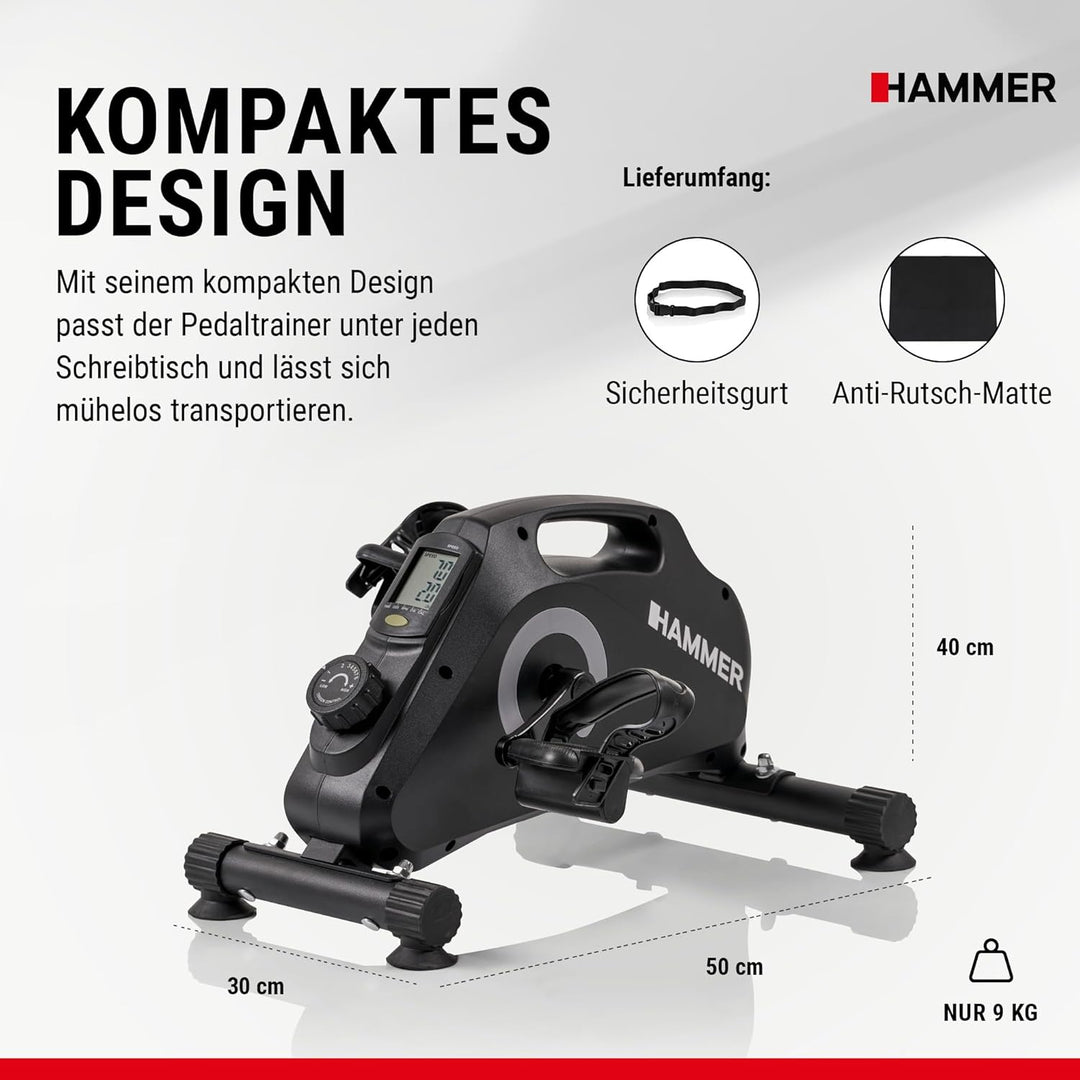 HAMMER Pedaltrainer Set Magnet - standfest, leise & mobil inkl. Anti-Rutsch-Matte & Befestigungsband