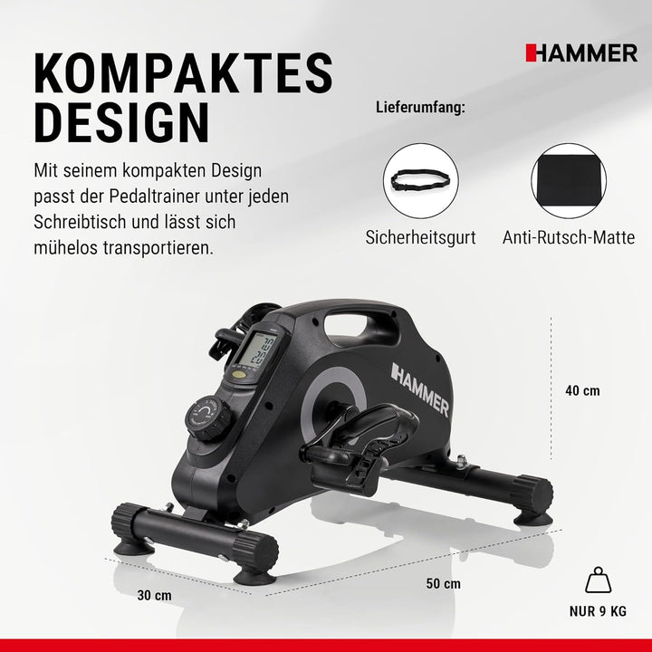 HAMMER Pedaltrainer Set Magnet - standfest, leise & mobil inkl. Anti-Rutsch-Matte & Befestigungsband