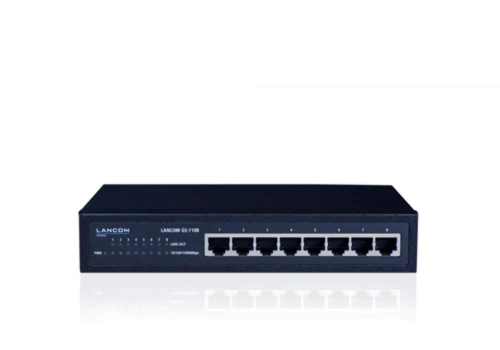 LANCOM GS-1108, Unmanaged Gigabit Ethernet Switch, 8 Ports (10/100/1000 MBit/s), geräuschlos durch l