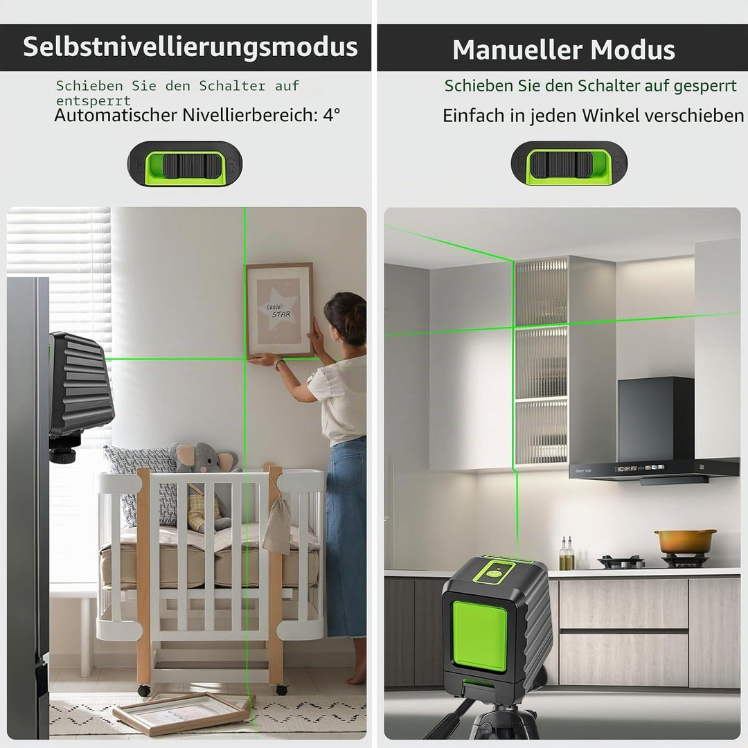Huepar BOX-1G Kreuzlinienlaser Grün, Linienlaser Selbstnivellierenden mit Pulsfunktion, Umschaltbar