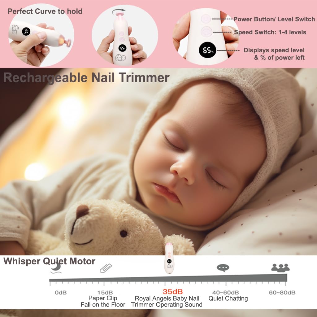 Wiederaufladbarer Baby-Nageltrimmer 22 in 1, elektrische Nagelfeile, zusätzliche 13 Ersatzstücke, Ba