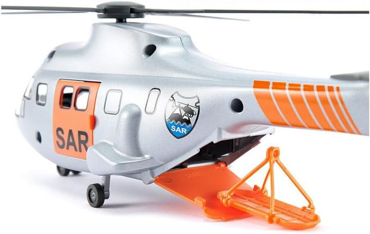 Siku 2527, SAR Transporthubschrauber, 1:50, Metall/Kunststoff, Inkl. Trage und zu rettende Spielzeug