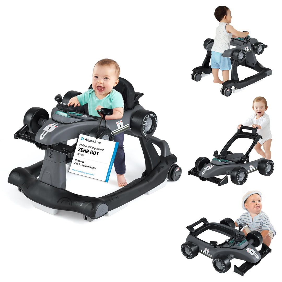 COSTWAY 4 in 1 Lauflernhilfe, Lauflernwagen klappbar mit verstellbarer Höhe & Geschwindigkeit, Baby