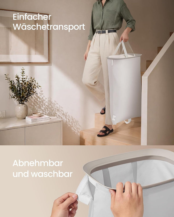 SONGMICS Wäschekorb 160 L, Wäschesammler 2 Fächer, Wäschesortierer mit Deckel, Griffen, Innensack he