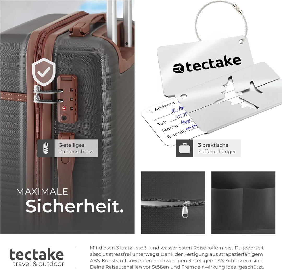 tectake® 13-TLG. Koffer Set mit Reisetasche, Koffer & Trolleys, Reisekoffer mit Rollen, Kofferset mi