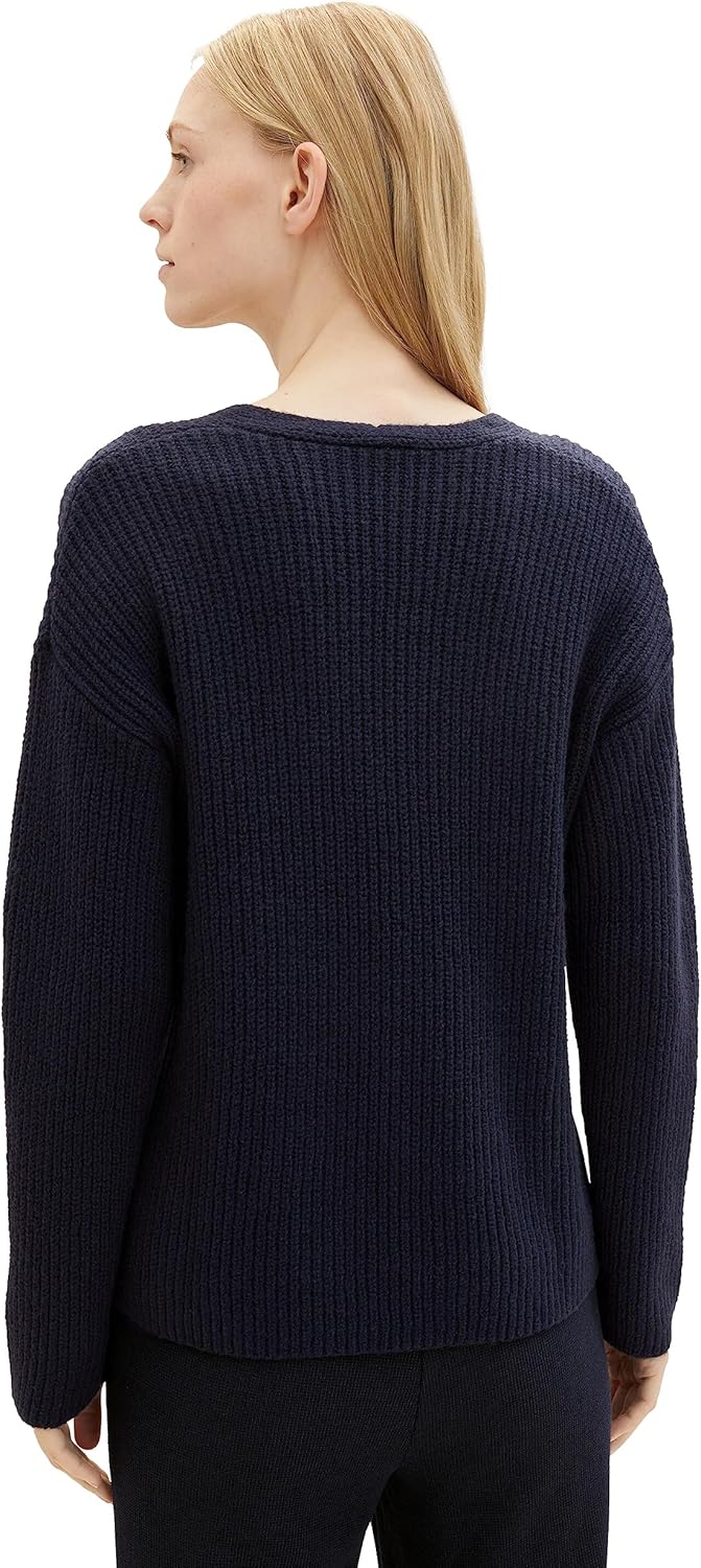 TOM TAILOR Damen 1042956 RIPP Strickpullover mit V-Ausschnitt S 10668 - Sky Captain Blue, S 10668 -