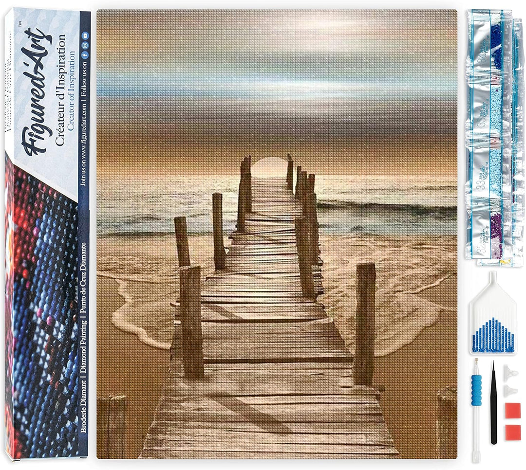 Figured'Art Diamond Painting Erwachsene 40x50cm Ganze Leinwand gerollt Weg ins Meer 5D Bilder Eckige