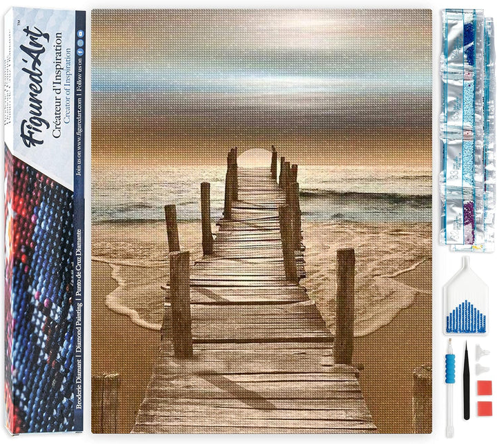Figured'Art Diamond Painting Erwachsene 40x50cm Ganze Leinwand gerollt Weg ins Meer 5D Bilder Eckige