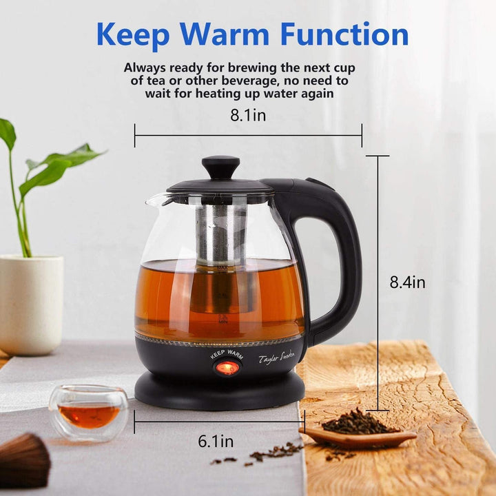Taylor Swoden Wasserkocher Klein,1 Liter Wasserkocher Glas Led, 2200W Electric Kettle, Warmhaltefunk