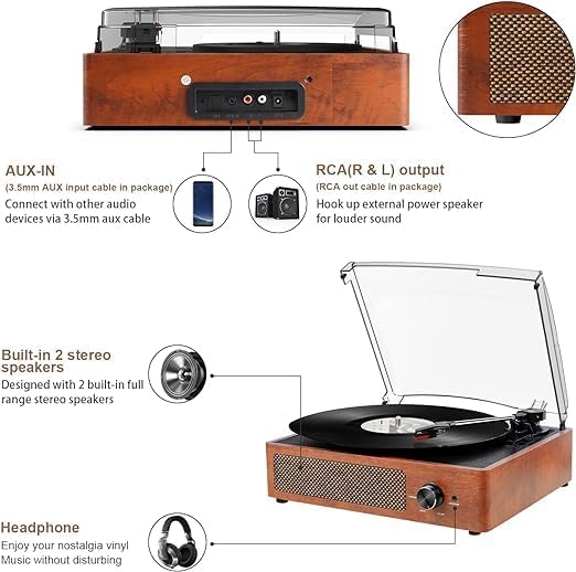 Vinyl Plattenspieler Bluetooth Plattenspieler mit eingebauten Lautsprechern Vintage Plattenspieler S