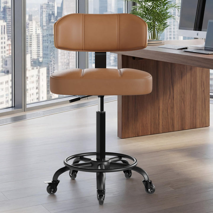 Rollhocker HöHenverstellbar, Bürohocker Ergonomisch,Arbeitshocker, Drehhocker 360°,Mit Massivholz Rü