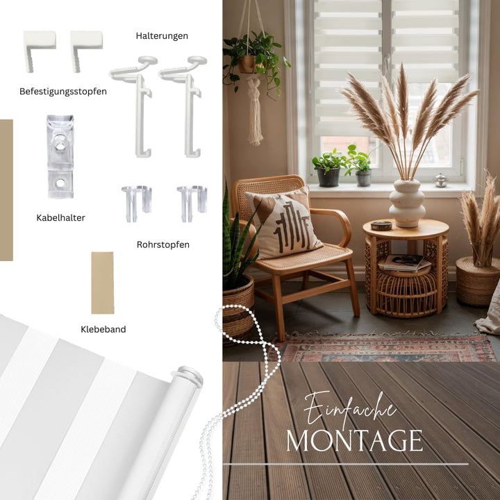 Home-Vision® DuoRollo Klemmfix, Doppelrollo ohne Bohren mit Klämmträgern, Rollos für Fenster und Tür