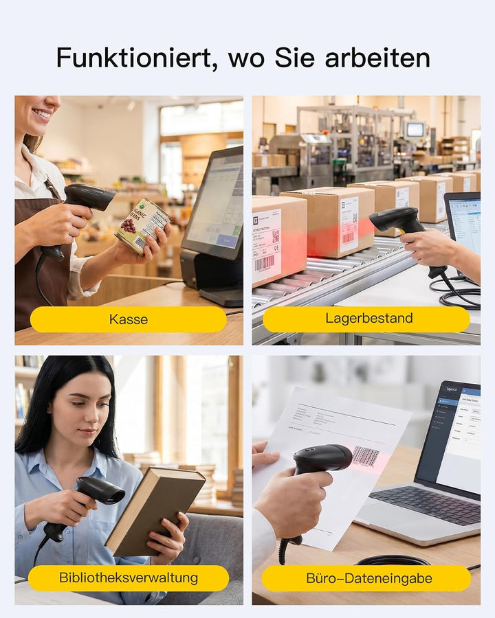 Inateck Barcode Scanner 1D 2D, QR Code Scanner USB fur Einzelhandel, BCST | Plug & Play fur Lager In