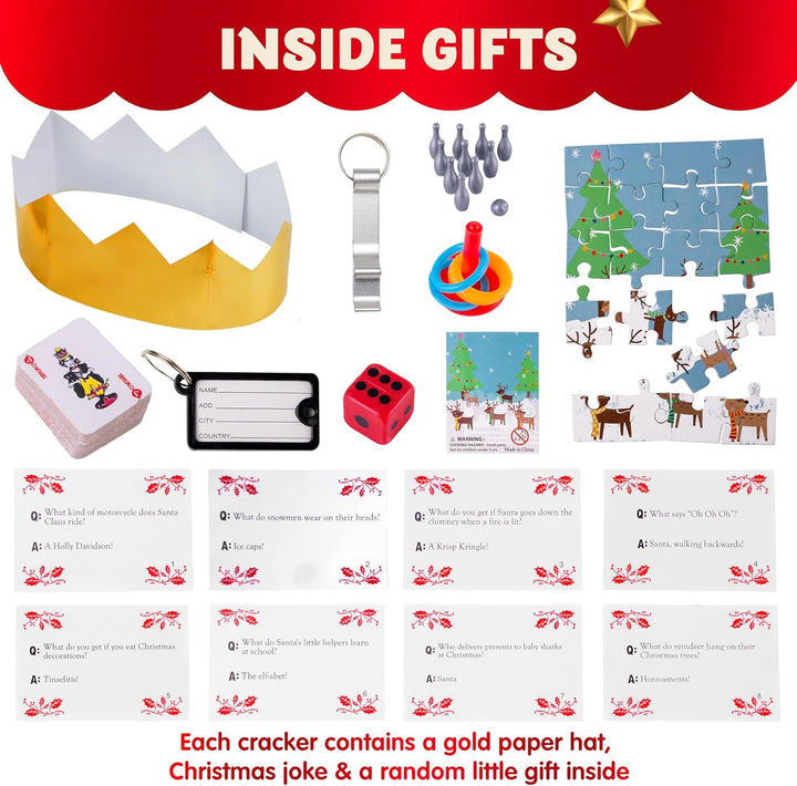 JOYIN 8 Stück 25,4 cm Knallbonbons für Weihnachten mit klassischem Design, mit Partyhut, Witz und kl