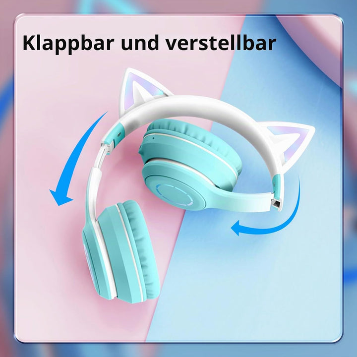 OHAANYY Katzenohr Kopfhörer Kindergeburtstag Geschenke Kind LED Katzenohren Farbgradient Kabellose B