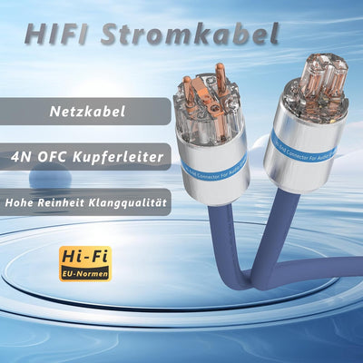 Monosaudio P902 Hi End Audiophil Netzkabel 2M Alufolie Abschirmung, 2 polig HiFi OFC Buchse Stromkab
