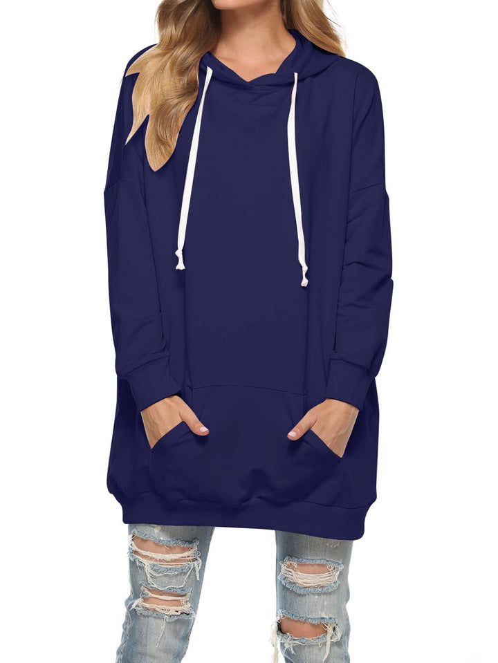 Famulily Damen Oversized Hoodie Kleid Baumwolle Lang Sweatshirt mit Kapuze Einfarbige Kapuzenpullove