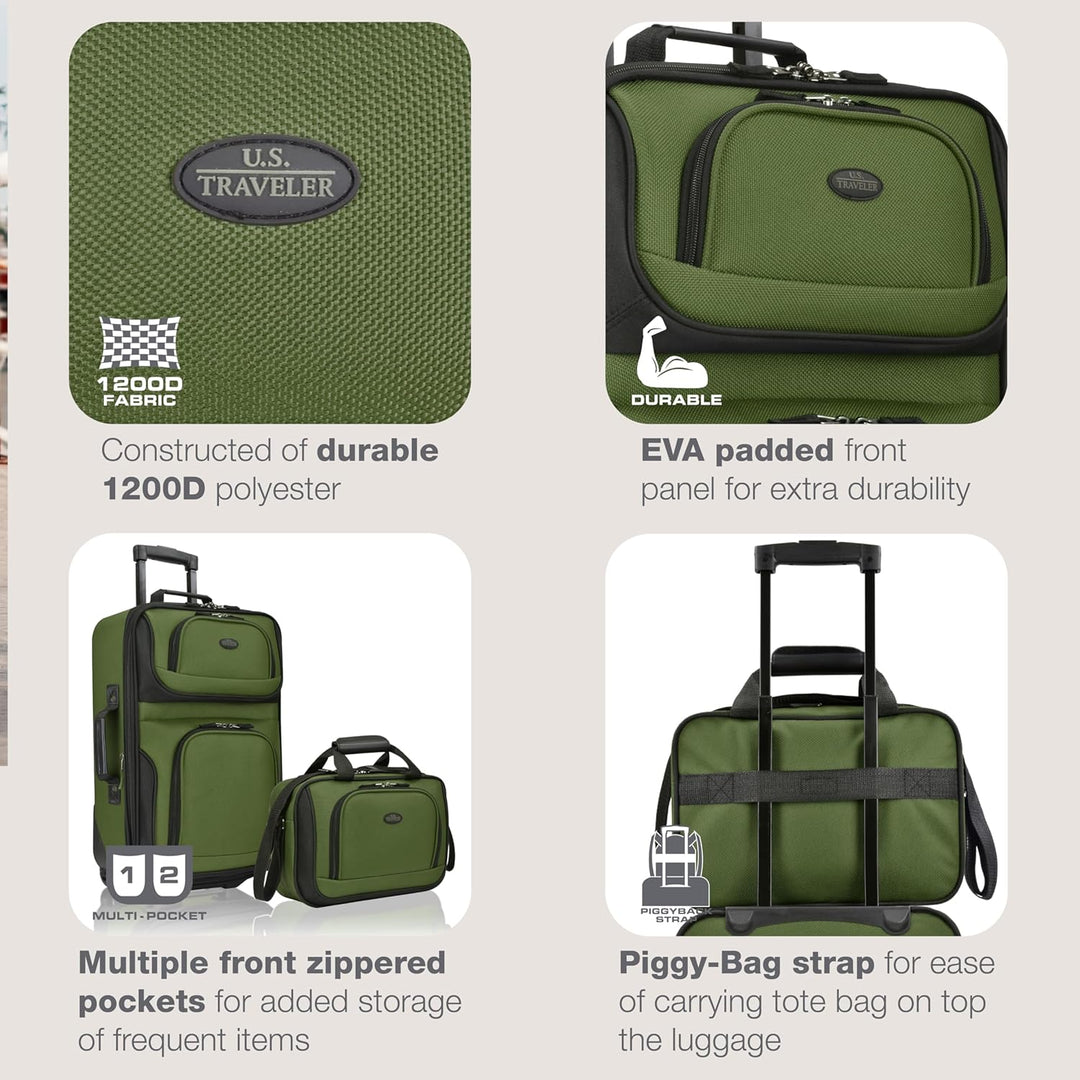 U.S. Traveler Rio Rugged Fabric Erweiterbares Handgepäck-Set 2 Wheel Grün, 2 Wheel Grün