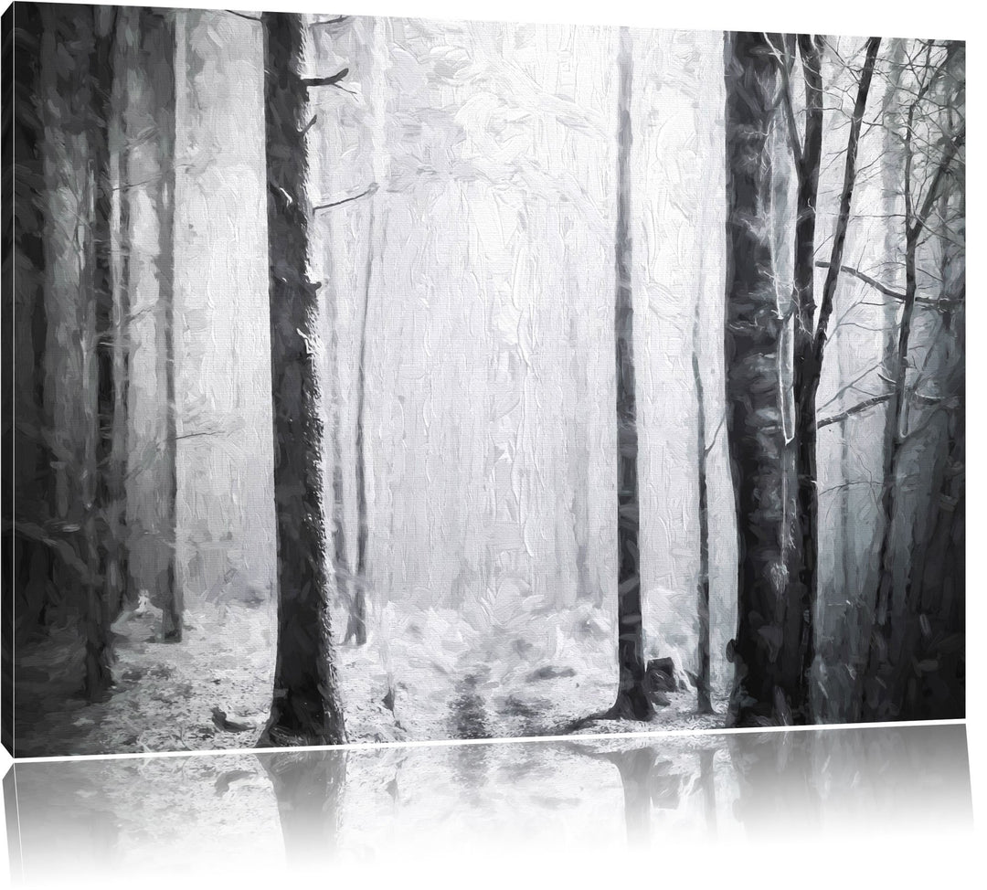 Pixxprint Mystischer Wald Pinsel Effekt, Format: 100x70 auf Leinwand, 100x70
