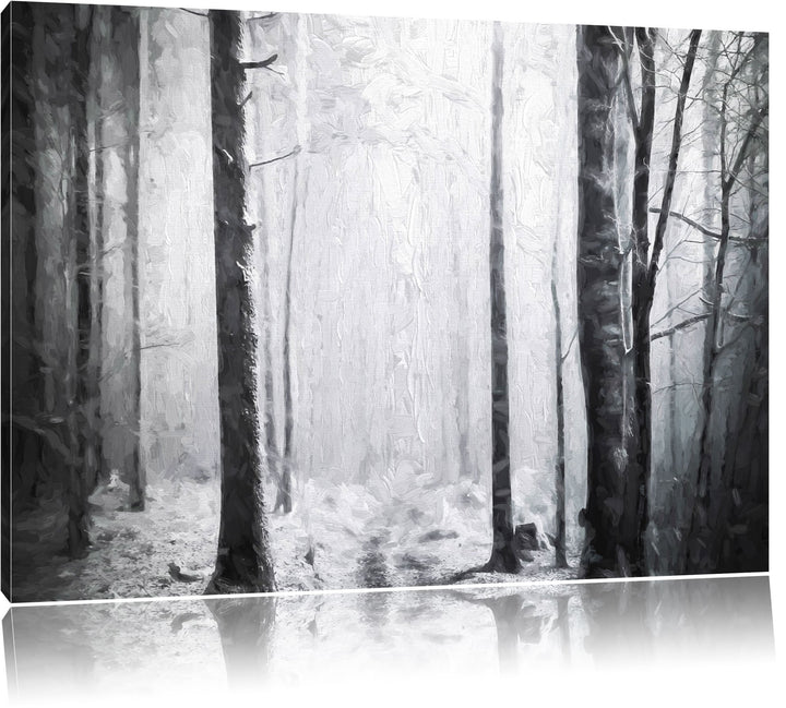 Pixxprint Mystischer Wald Pinsel Effekt, Format: 100x70 auf Leinwand, 100x70