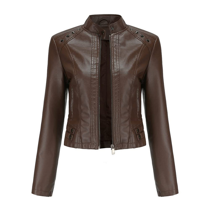 YYNUDA Damen Lederjacke Kurz Bikerjacke Stehkragen Reissverschluss Leder Jacke Übergangsjacke für He