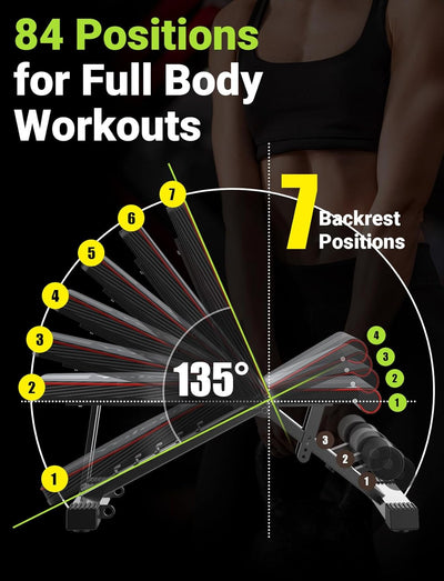 YOLEO klappbare Hantelbank Multifunktion Training Fitness Bank Bauchtrainer Schrägbank mit 7-Fach Ve