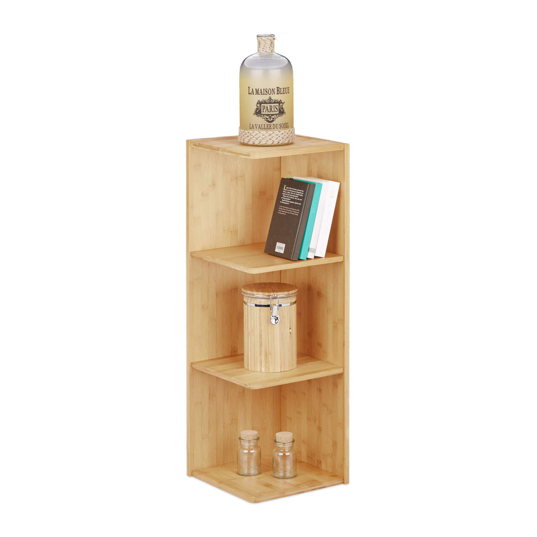 Relaxdays Eckregal Bambus, 3 Ablagen HxBxT: 85,5 x 29 x 29 cm, Bücherregal, Küchenregal, Aufbewahrun