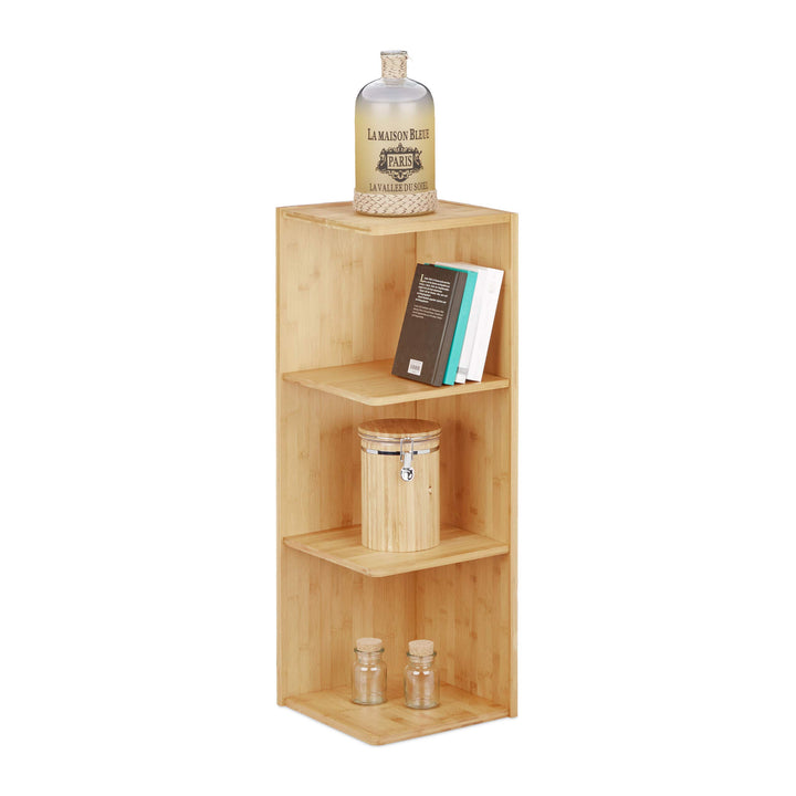 Relaxdays Eckregal Bambus, 3 Ablagen HxBxT: 85,5 x 29 x 29 cm, Bücherregal, Küchenregal, Aufbewahrun